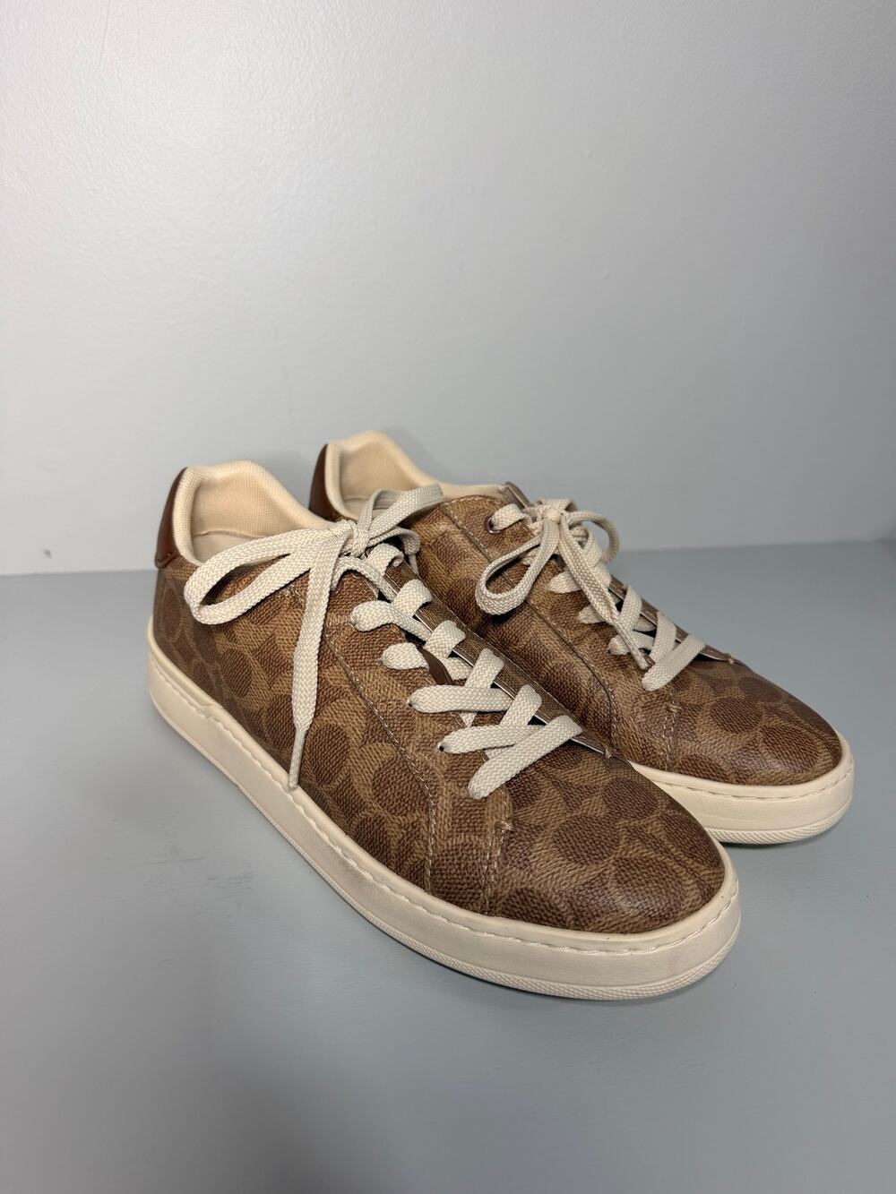 Coach Lowline Luxe Low Top Sneakers Signature Canvas Brown Khaki G5061 Size 9B